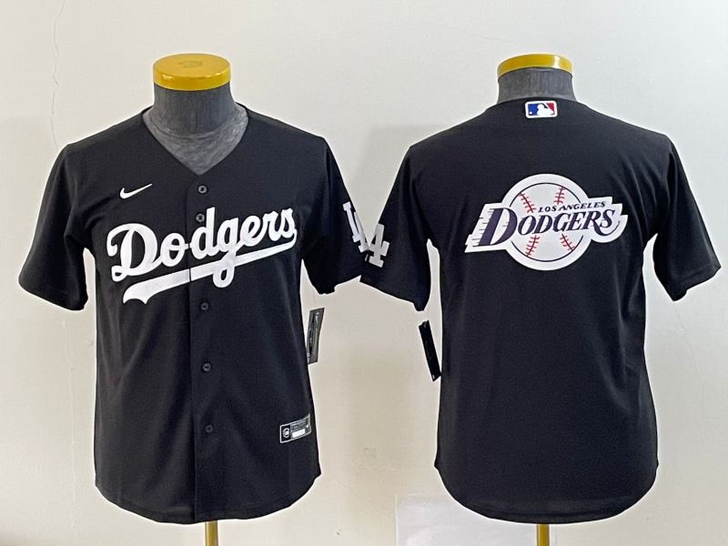 Youth Los Angeles Dodgers Black Team Big Logo Stitched Baseball Jersey